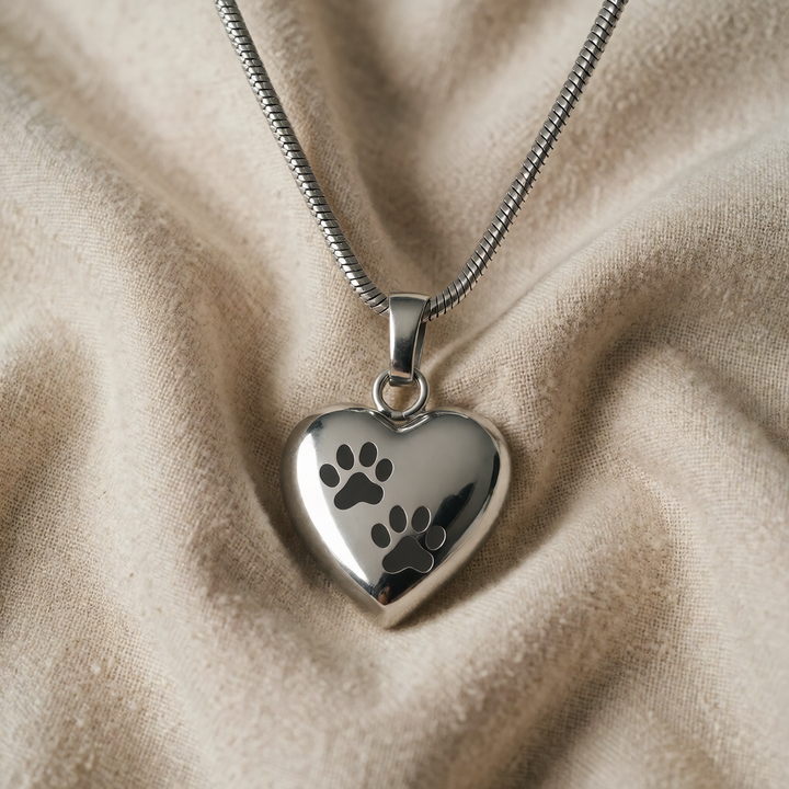 Silver Necklace Róisín with Paw Prints Heart