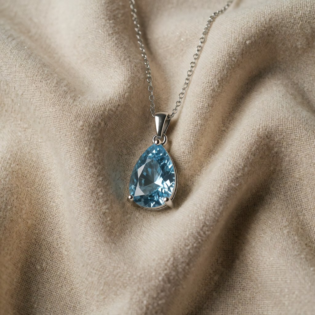 Silver Necklace Fionnuala with Aquamarine Teardrop