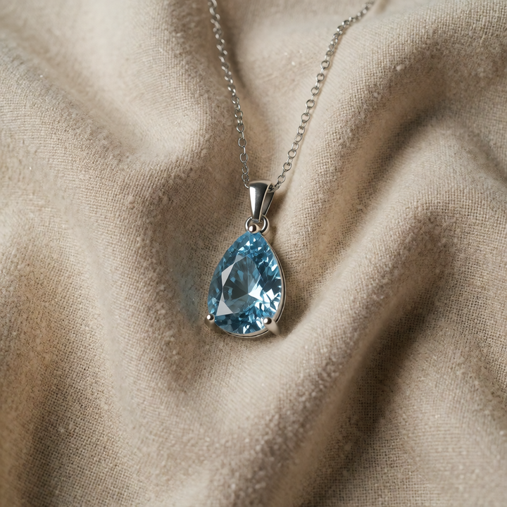 Silver Necklace Fionnuala with Aquamarine Teardrop