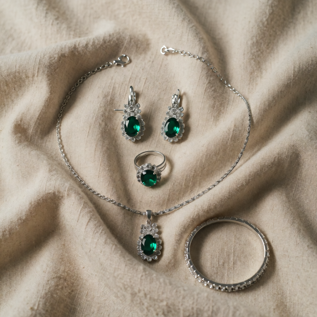 Silver Necklace Aoife with Emerald
