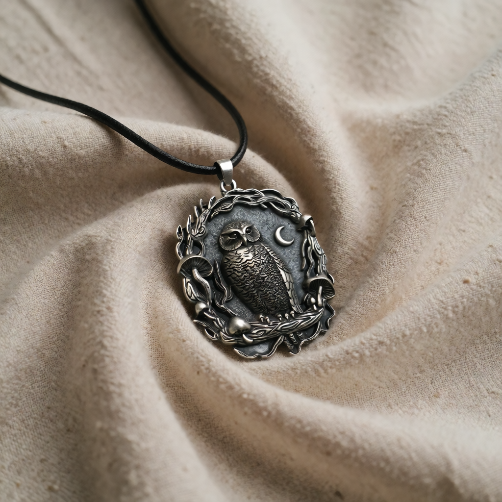 Silver Necklace Caoimhe with Owl and Moon