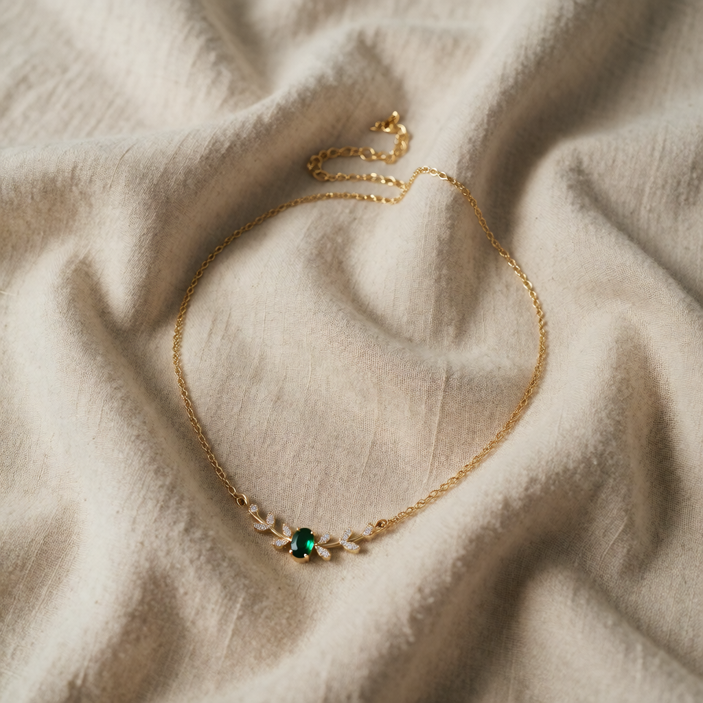 Gold Necklace Ciara with Emerald