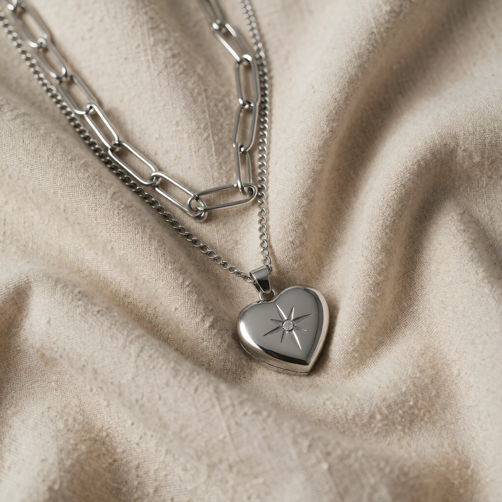 Silver Locket Necklace Sinéad with Star Motif
