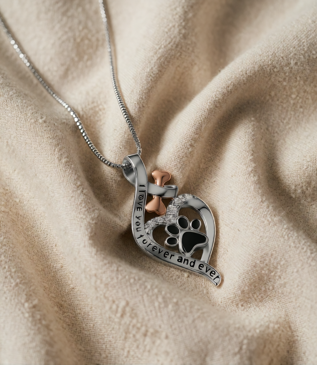Silver & Rose Gold Necklace Caitlín with Paw Print
