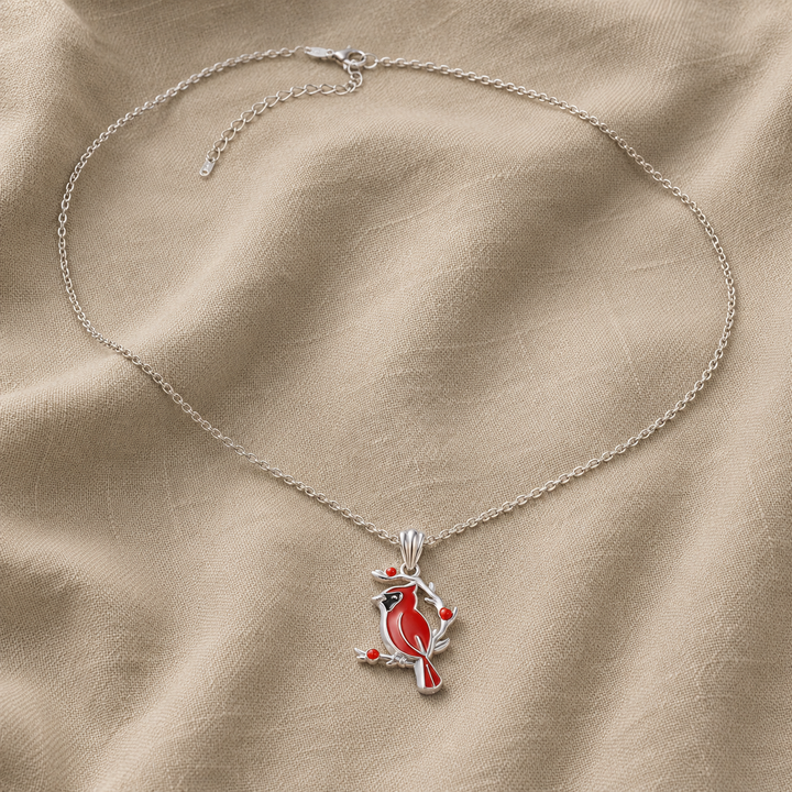 Silver Necklace Bríd with Red Cardinal