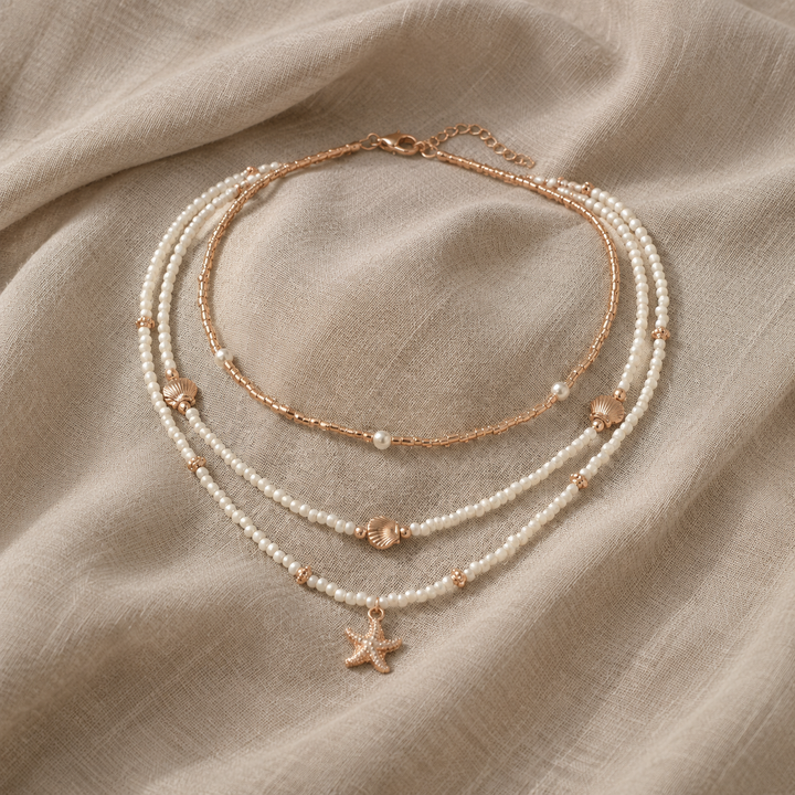 Pearl Beaded Necklace Kinsale with Starfish and Shells