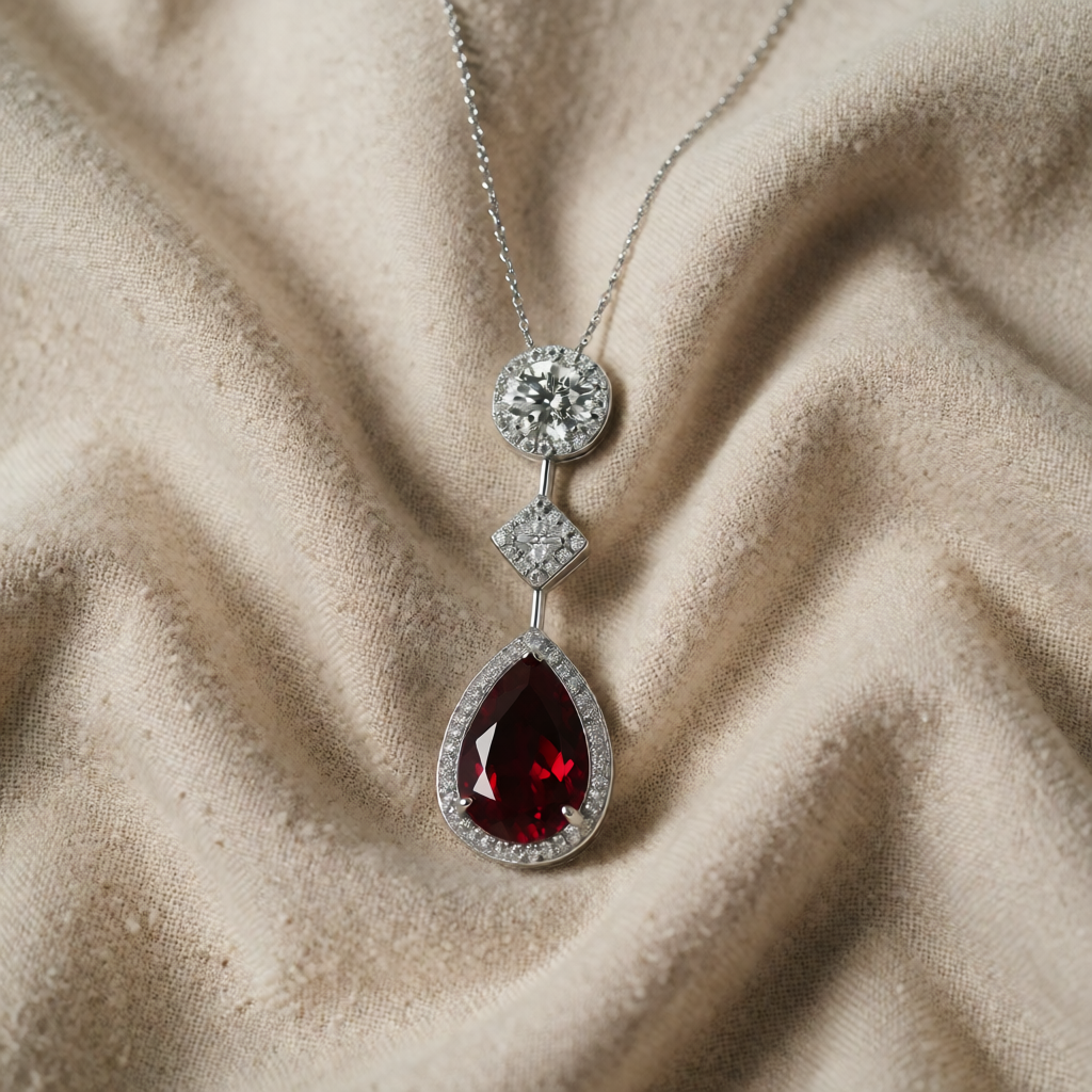 Silver Necklace Órla with Ruby Drop