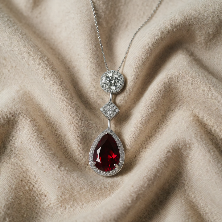 Silver Necklace Órla with Ruby Drop
