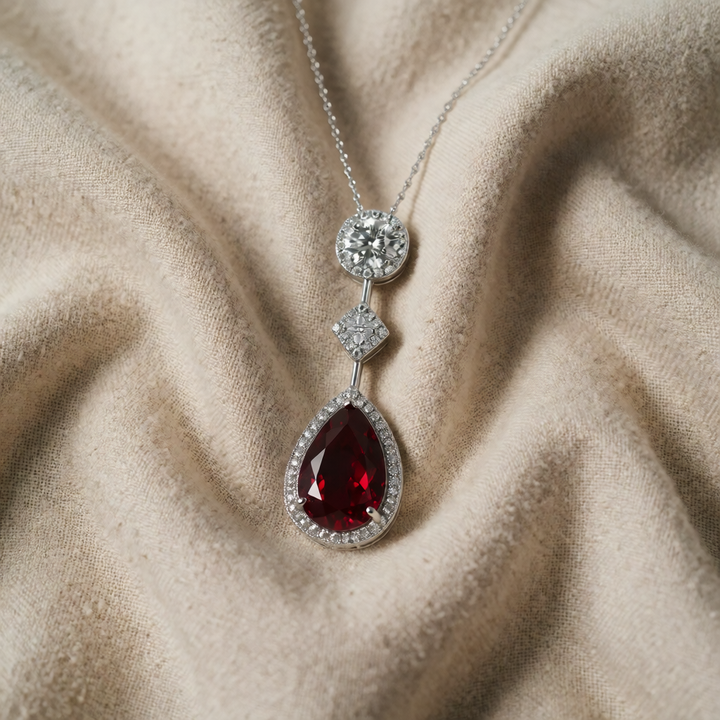 White Gold Necklace Bláthnaid with Ruby Teardrop