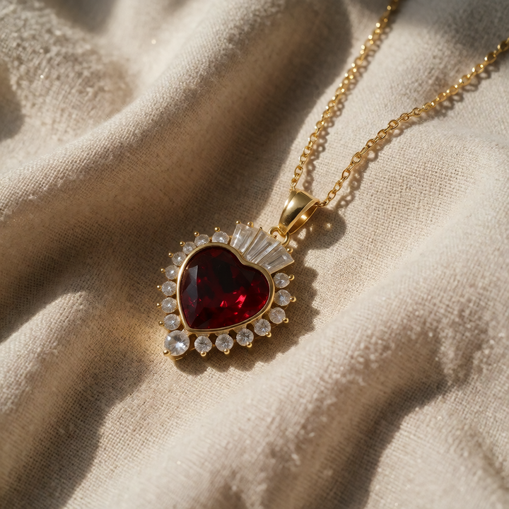 Gold Necklace Gobnait with Ruby Heart