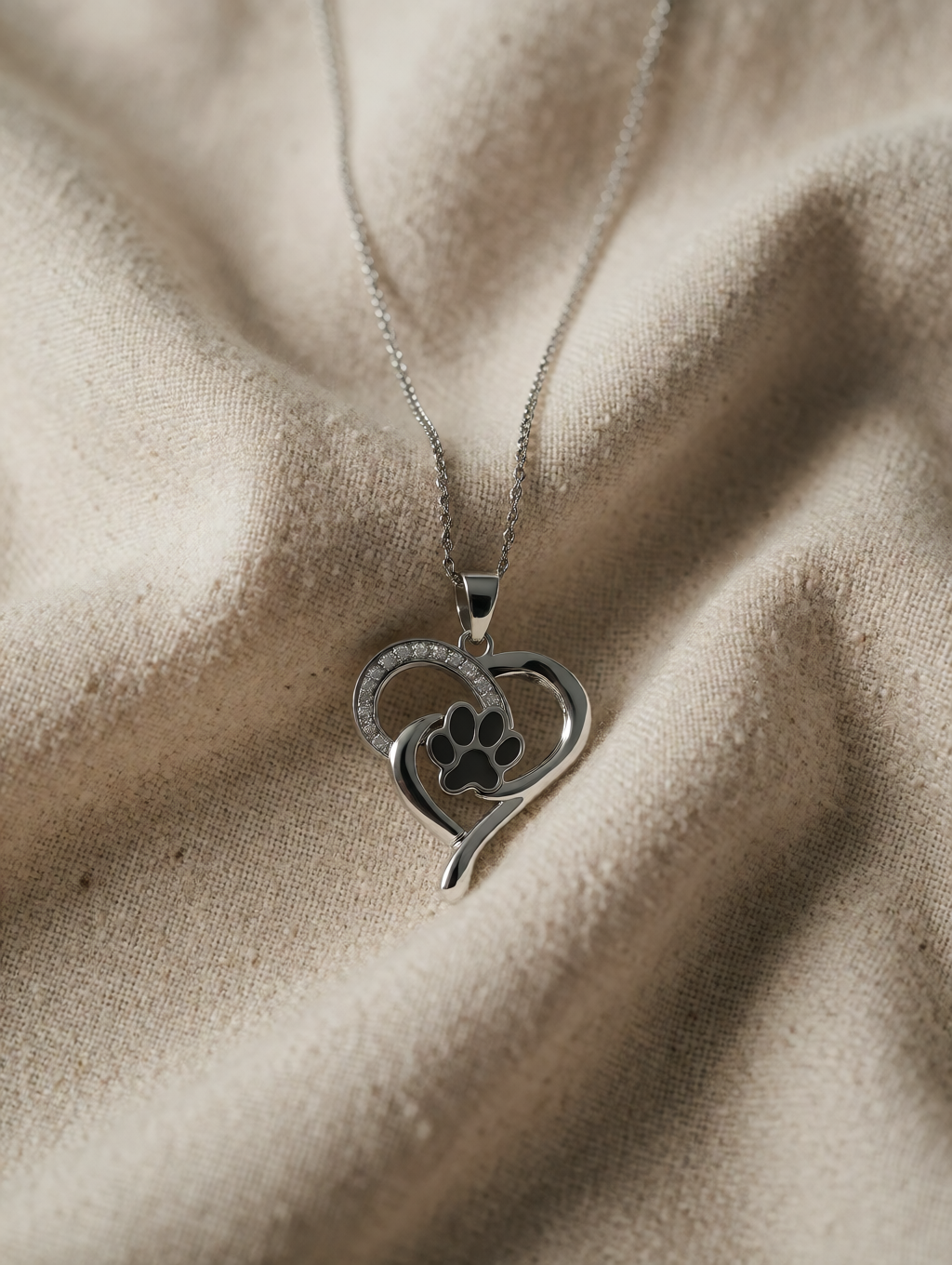 Silver Necklace Cara with Heart and Paw Print