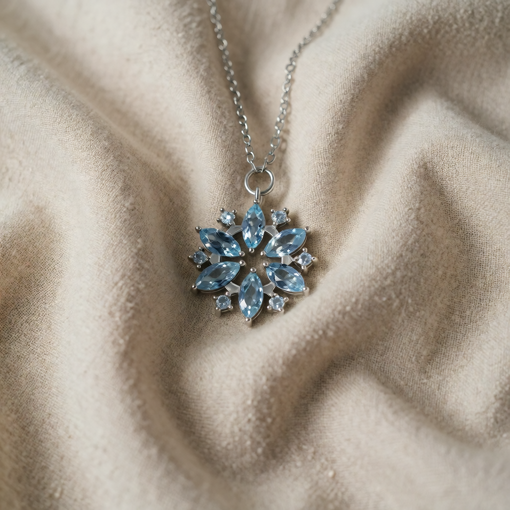 White Gold Necklace Aoibh with Blue Snowflake