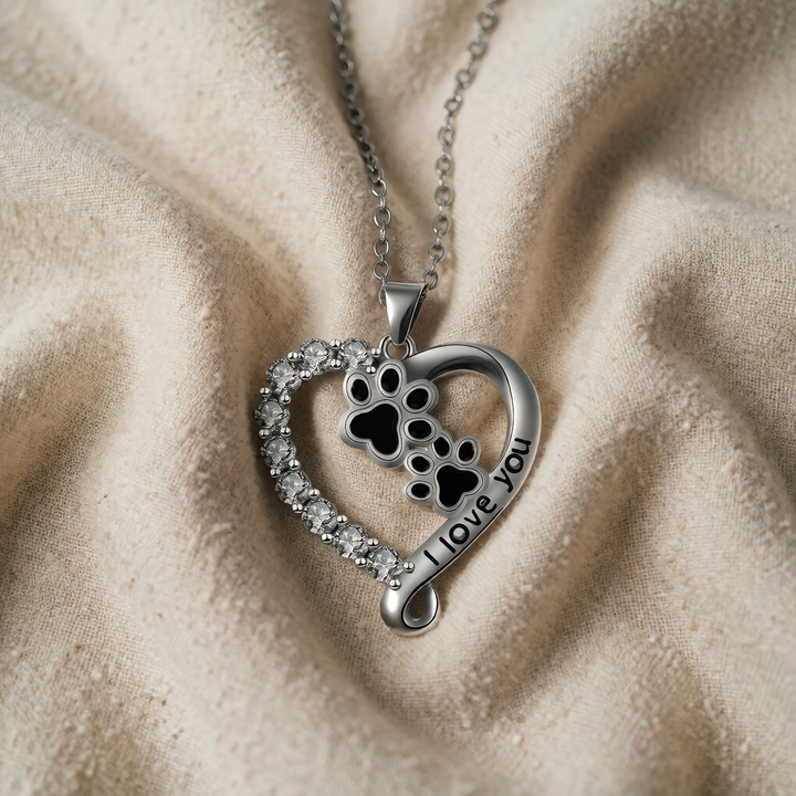 Silver Necklace Aislinn with Paw Prints and Zirconia