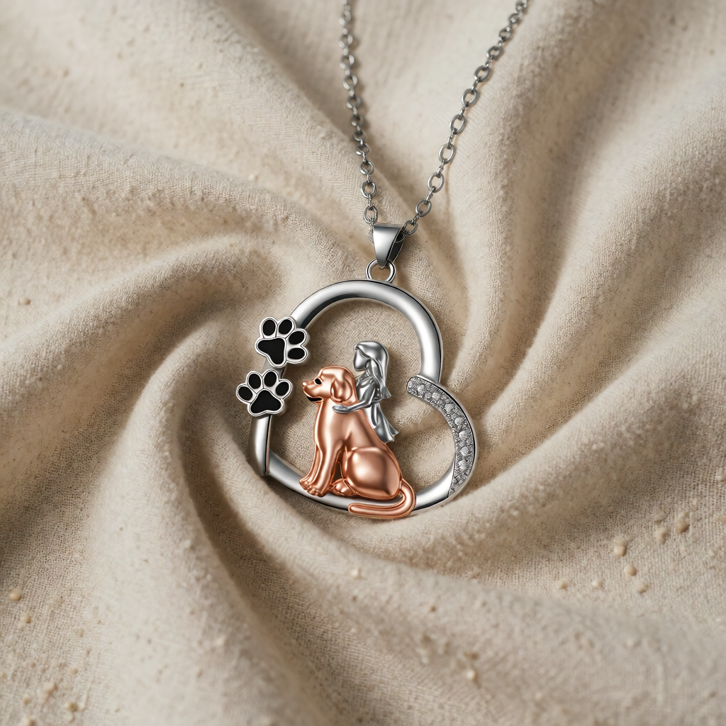 Silver & Rose Gold Necklace Deirbhile with Girl and Dog