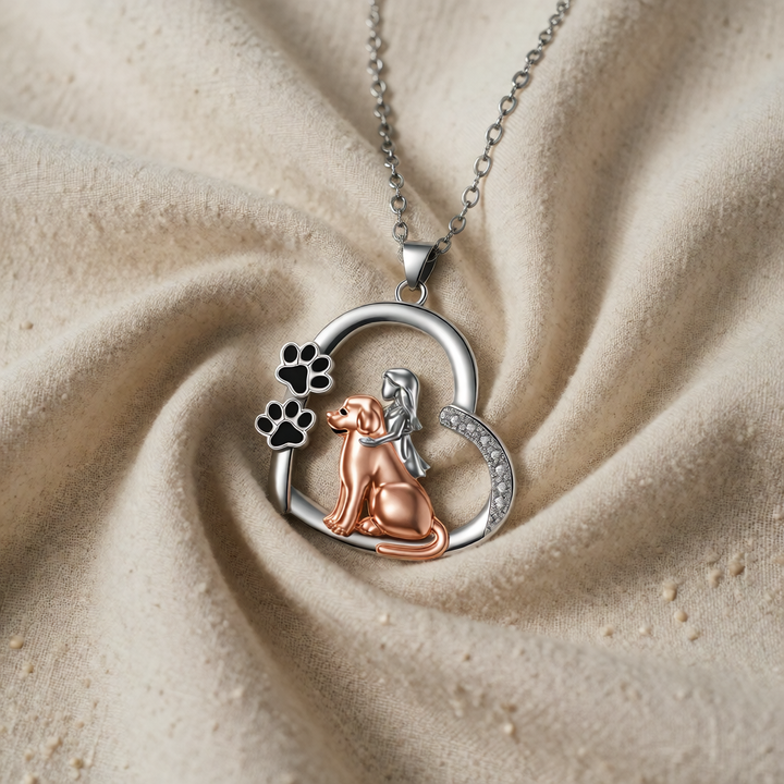 Silver & Rose Gold Necklace Deirbhile with Girl and Dog