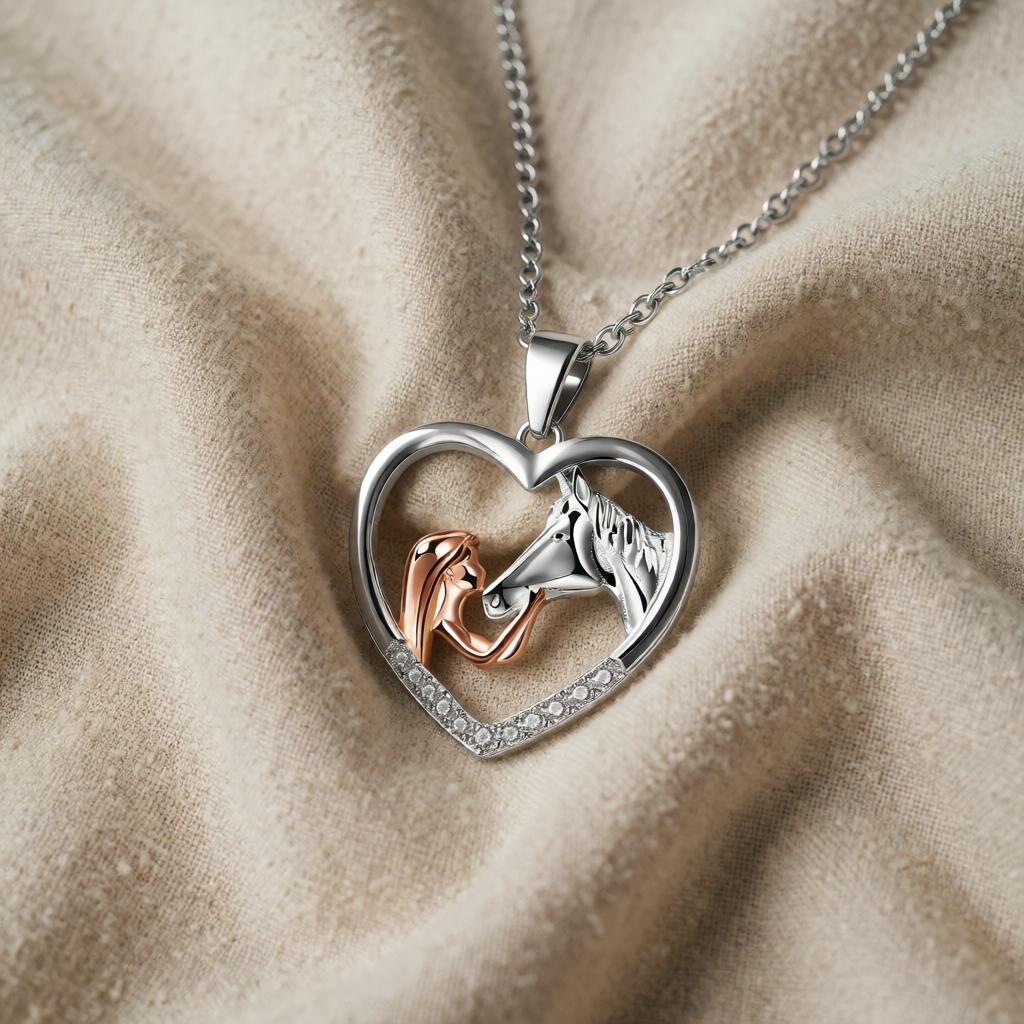 Rose Gold & Silver Necklace Aoife with Girl and Horse