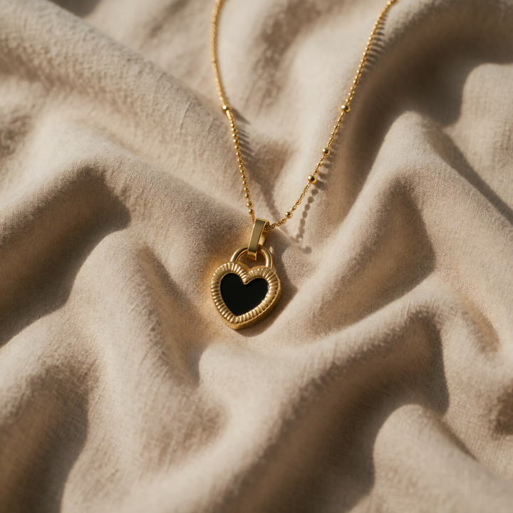 Gold Necklace Sorcha with Black Onyx Heart