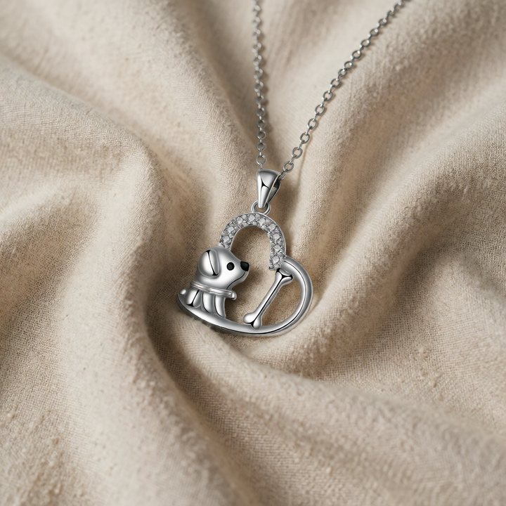 Silver Necklace Deirdre with Dog and Bone