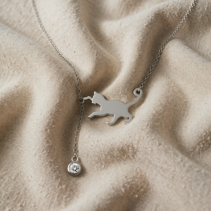 Silver Necklace Ciara with Cat Motif