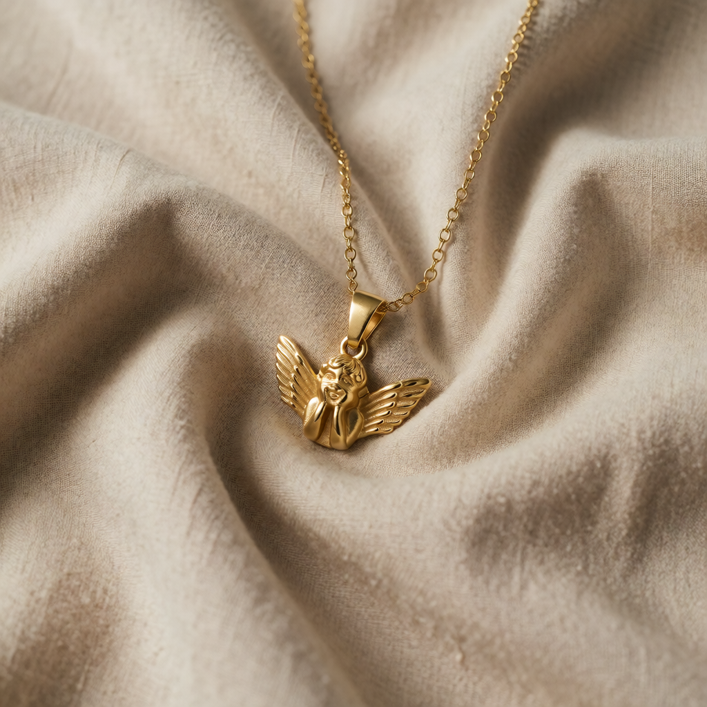 Gold Necklace Gráinne with Angel Motif