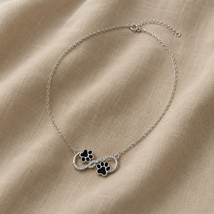 Silver Necklace Síle with Infinity and Paw Prints