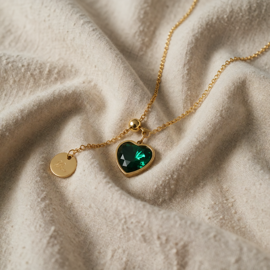 Gold Necklace Dervla with Emerald Heart