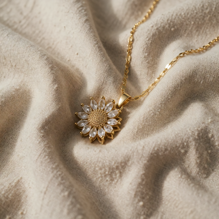 Gold Necklace Ciara with Sunflower and Zirconia
