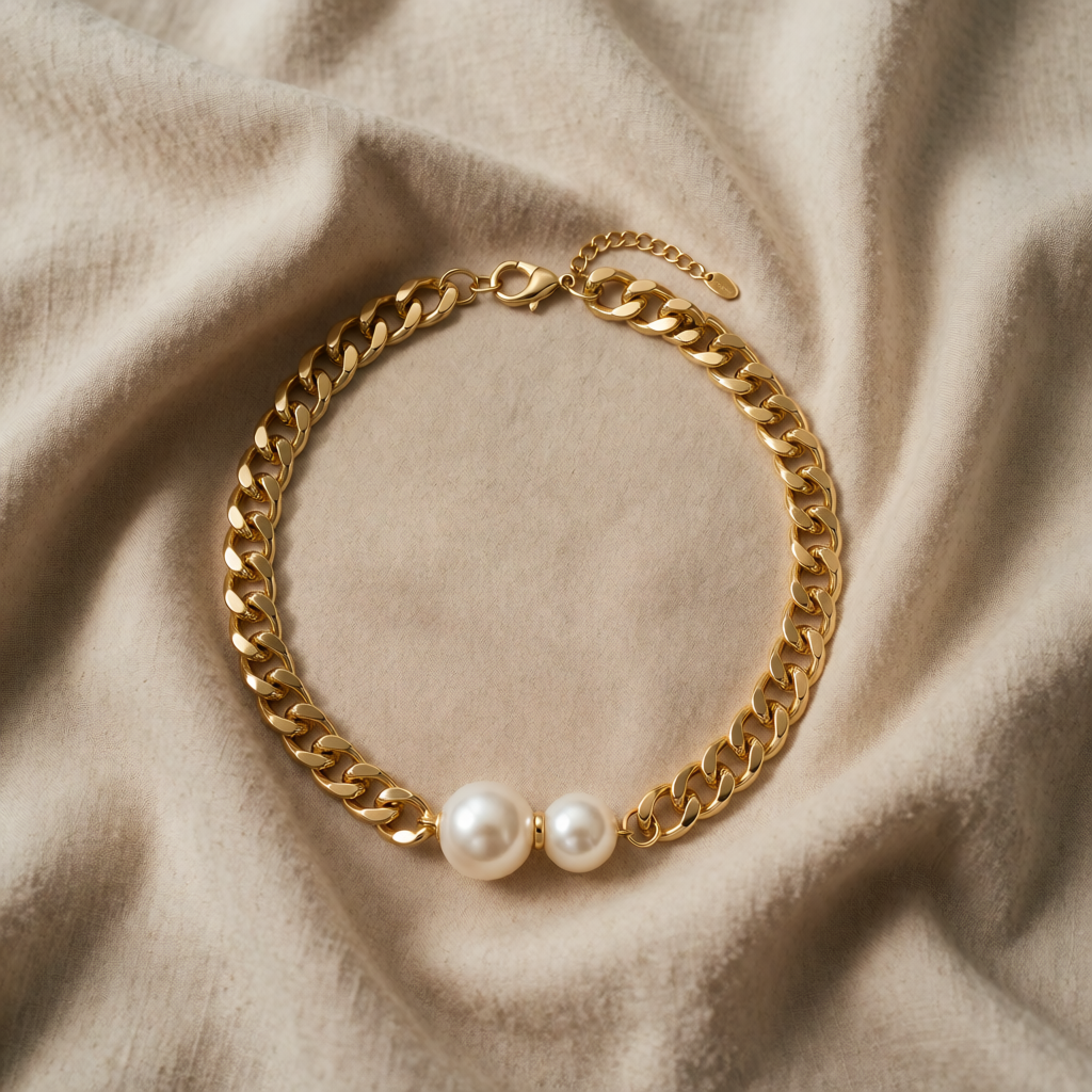 Gold Chain Necklace Ciara with Pearls