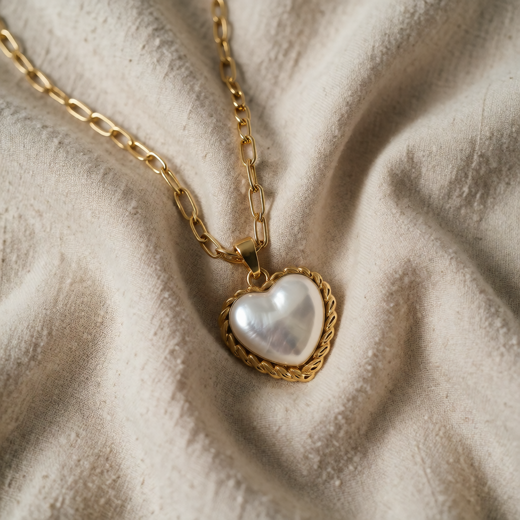 Gold Necklace Órla with Mother-of-Pearl Heart