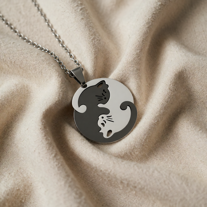 Stainless Steel Necklace Muirne with Yin Yang Cats