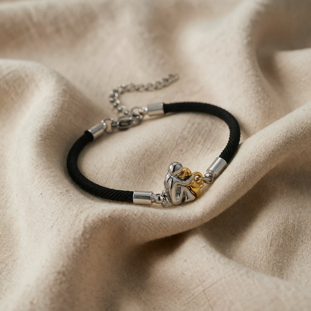 Black Cord Bracelet Sorcha with Person and Dog Charm