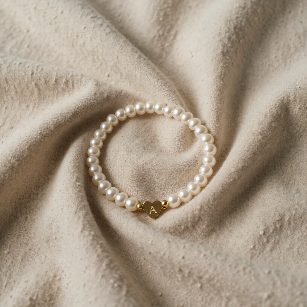 Pearl Beaded Bracelet Laoise with Heart Initial