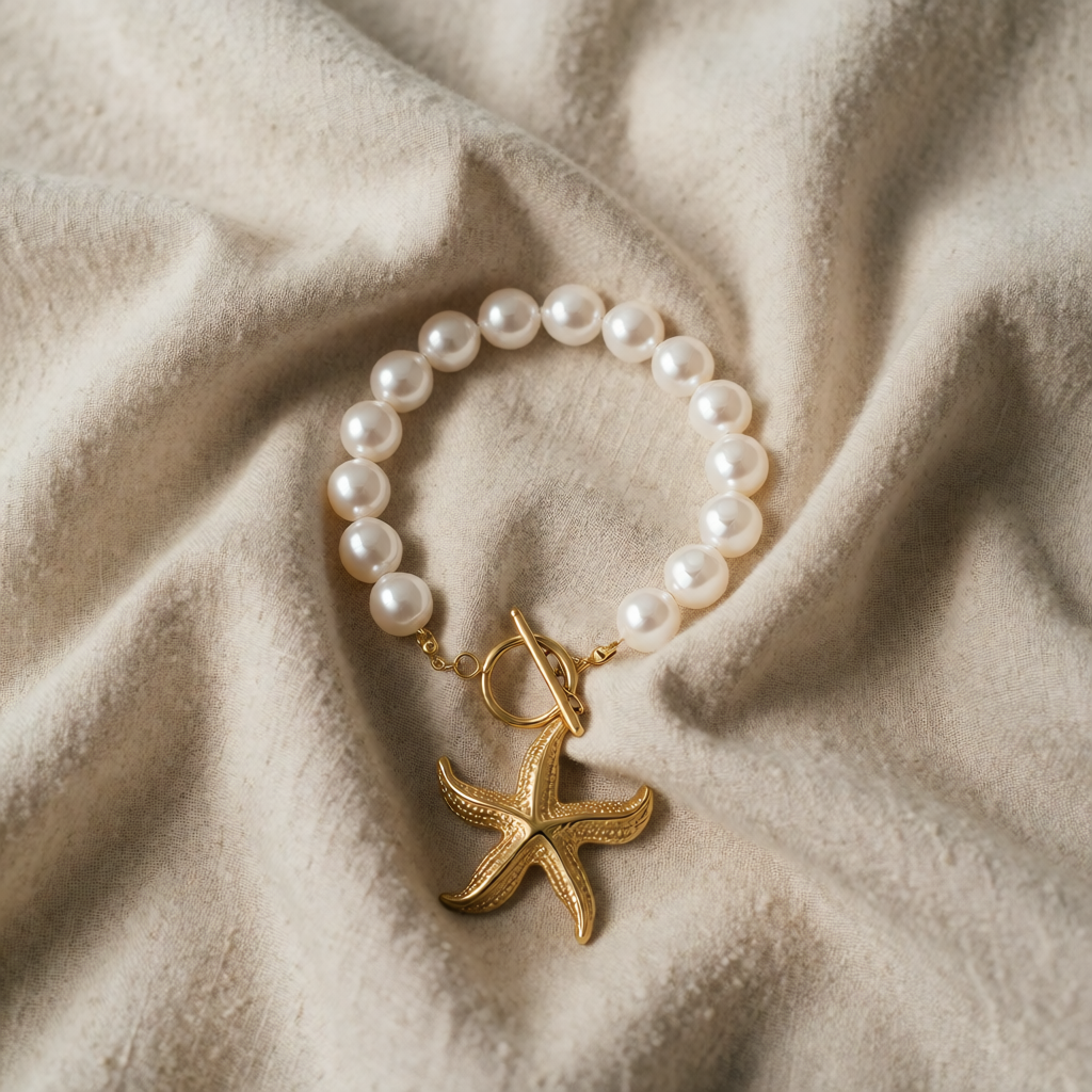 Pearl Beaded Bracelet Caoimhe with Starfish