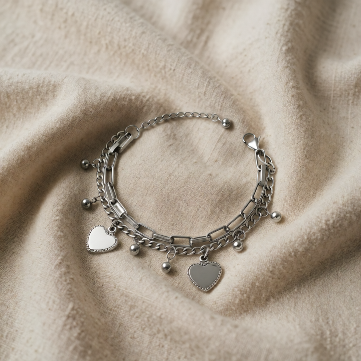 Silver Charm Bracelet Ciara with Hearts