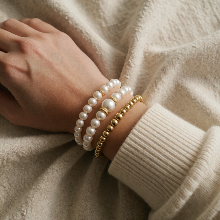 Pearl and Gold Beaded Bracelet Set Áine
