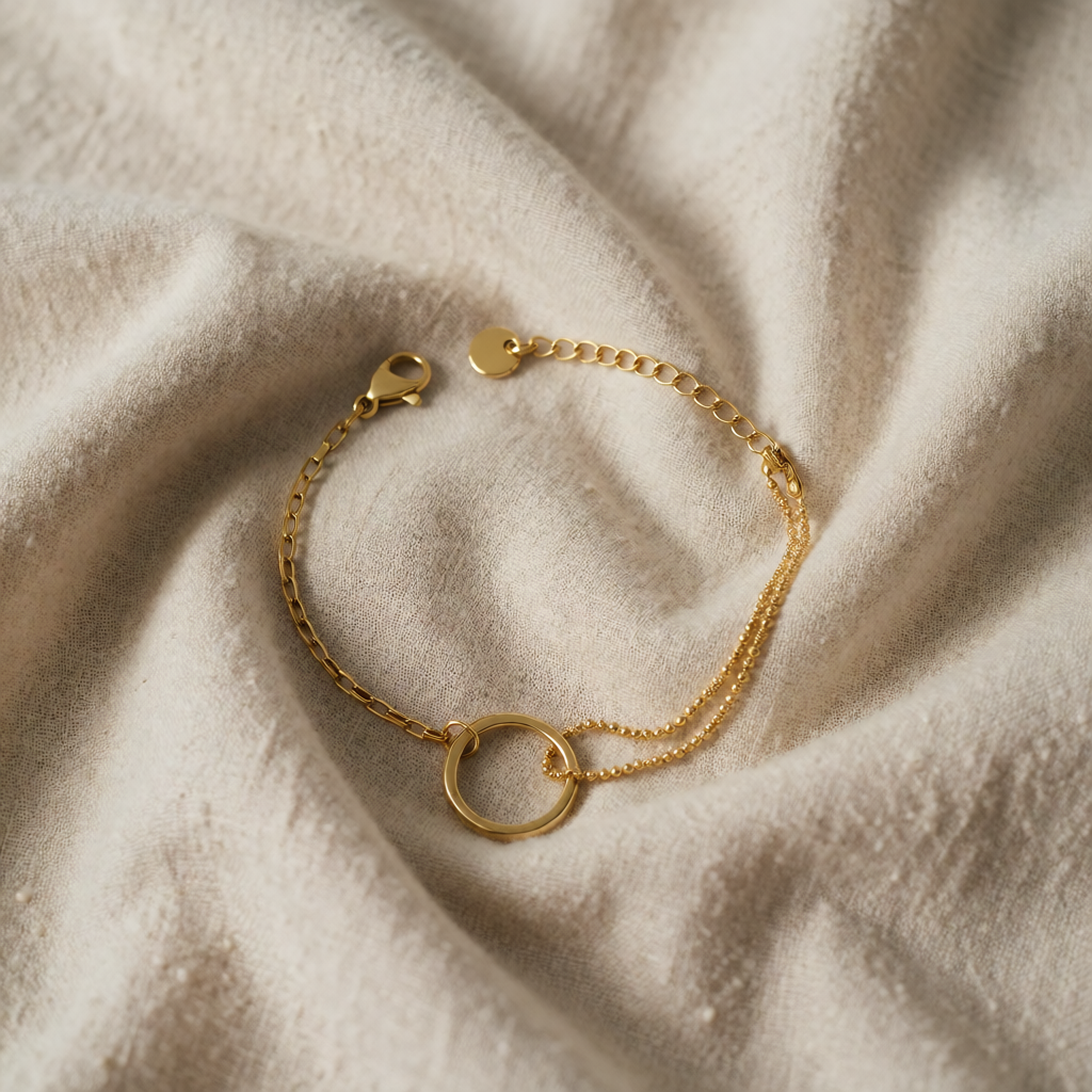 Gold Chain Bracelet Flora with Circle