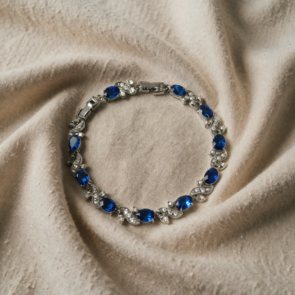 Silver Tennis Bracelet Saoirse with Sapphire