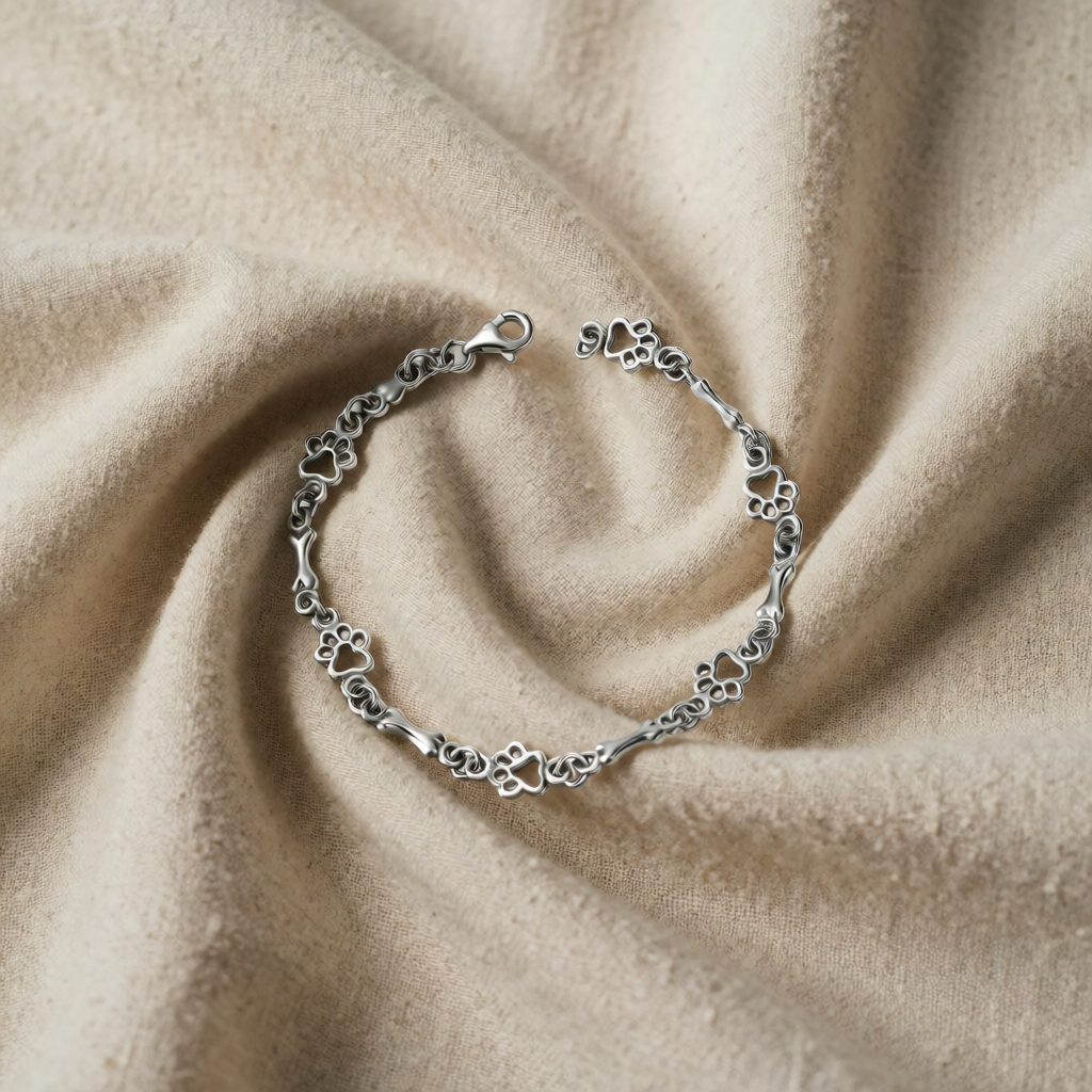 Silver Bracelet Aoibh with Paw Prints and Bones