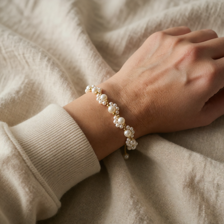Gold Beaded Pearl Bracelet Cara