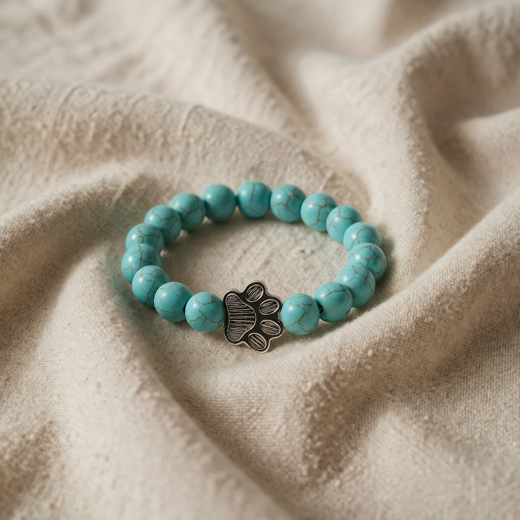 Turquoise Beaded Bracelet Riona with Paw Print