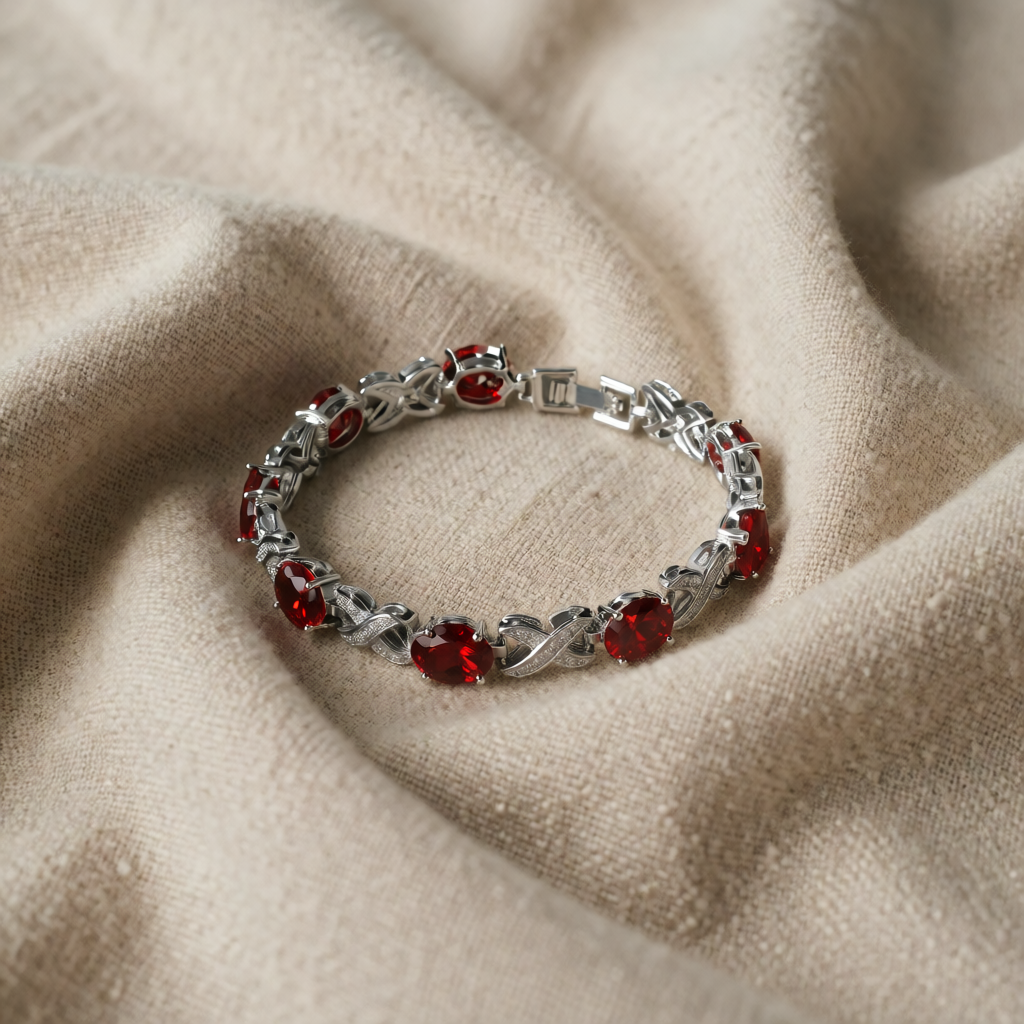 Silver Tennis Bracelet Eithne with Ruby