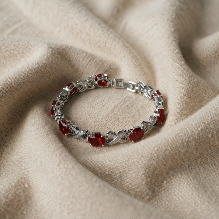 Silver Tennis Bracelet Eithne with Ruby