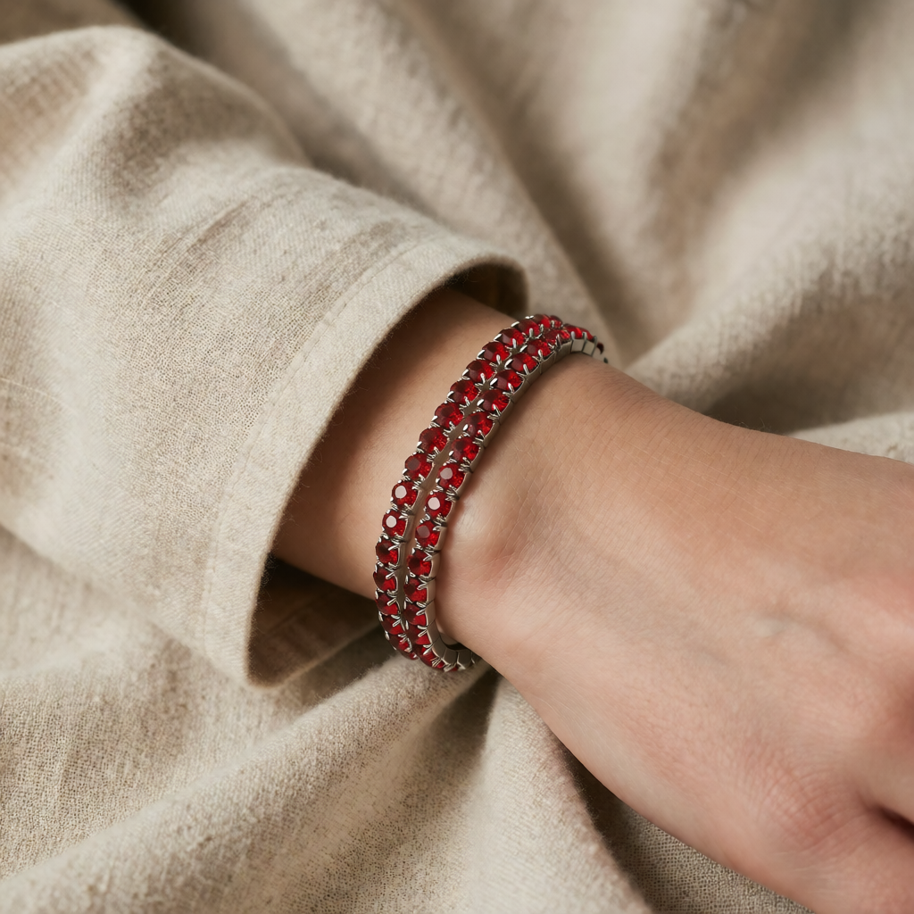 Silver Tennis Bracelet Emer with Ruby Stones