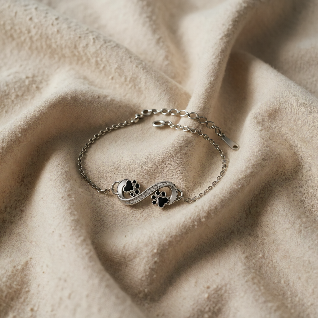 Silver Chain Bracelet with Infinity and Paw Print