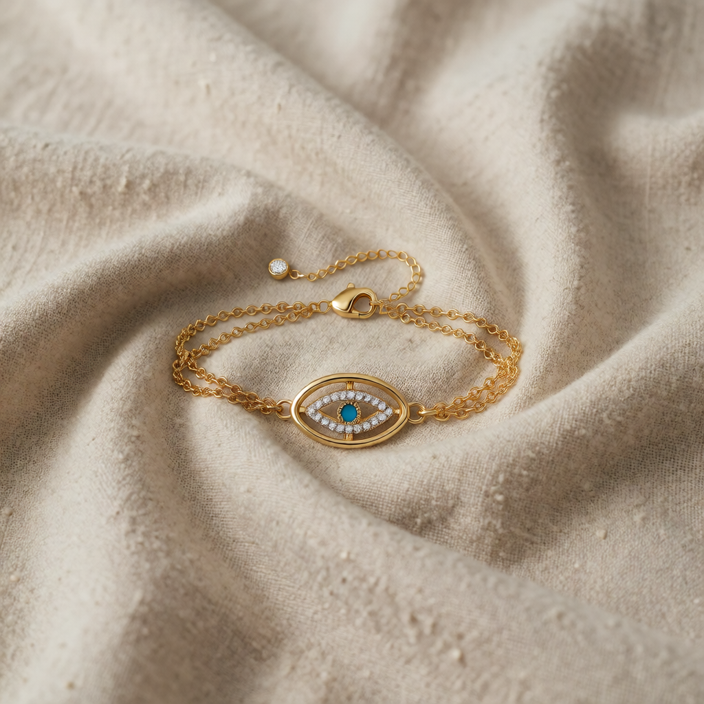 Gold Chain Bracelet Bríd with Evil Eye