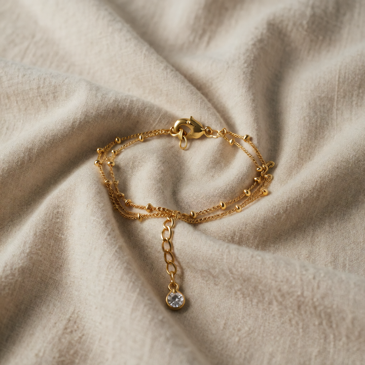 Gold Beaded Bracelet Bríd with Zirconia