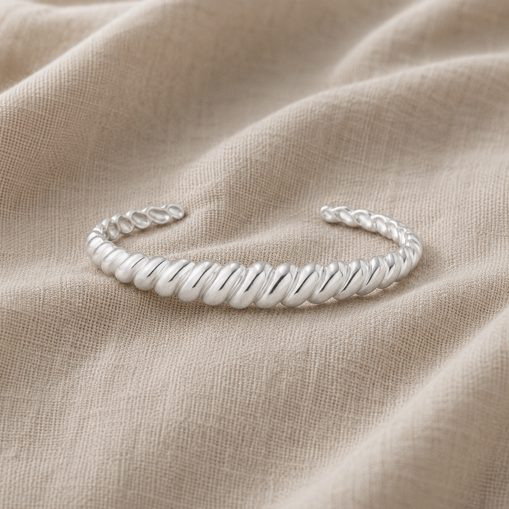 Silver Cuff Bracelet Aoife with Twisted Rope Design