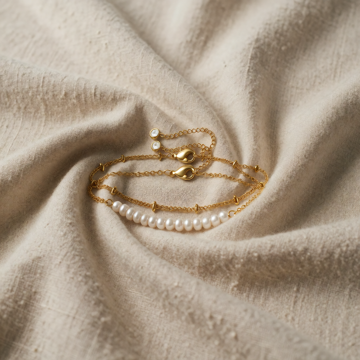 Gold Beaded Bracelet Dervla with Pearls