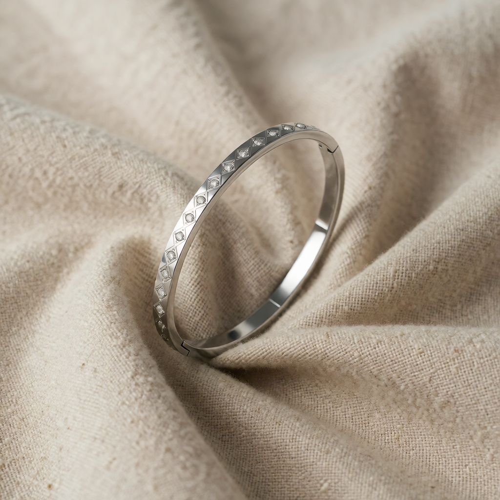 Silver Bangle Bracelet Dervla with Zirconia