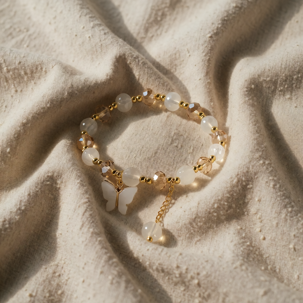 Gold Beaded Bracelet Áine with Butterfly